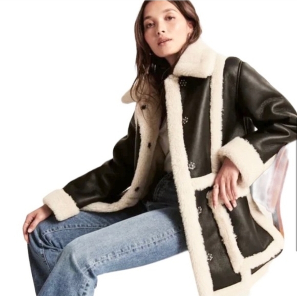 Abercrombie & Fitch XS 70s Modern Retro Hippie Vegan Shearling Penny Lane Jacket - Picture 2 of 16